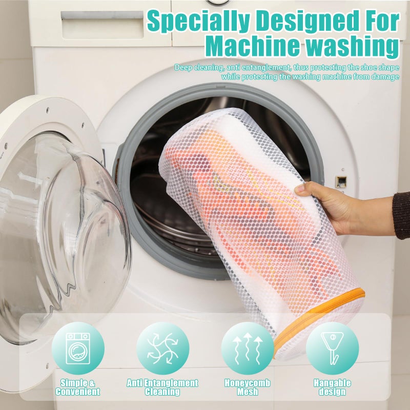 Kimmama Shoe Washing Machine Bag, Shoe Bag for Washing Machine, Mesh Laundry Bags for Sneakers, Footwear, Trainers, Slippers, Honeycomb Net, Orange Zipper, 7x15" - Image 4